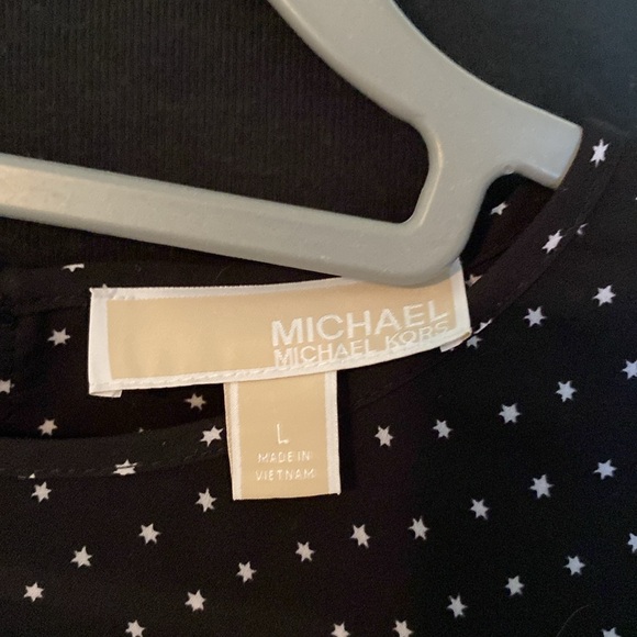 Michael Kors Women's Lg Semi Sheer Blouse Ruffle Long Sleeve Stars Print - Picture 5 of 9